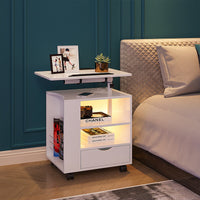 Smart Multifunction Small Bedside Table, Minimalist Bedroom Storage Cabinet, Modern Light Luxury Charging Side Cabinet for Apartments