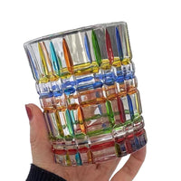 Hand-Painted Nordic Glass Juice and Whiskey Tumbler with Woven Texture