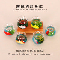 Miniature Resin Fish Tank Desktop Ornament with Artificial Aquatic Plants