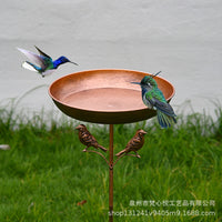 Decorative Metal Bird Bath Feeder with Garden Stake for Outdoor Patios and Yards