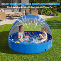 Foldable Pet Swimming Pool with Sunshade for Outdoor Bathing and Play