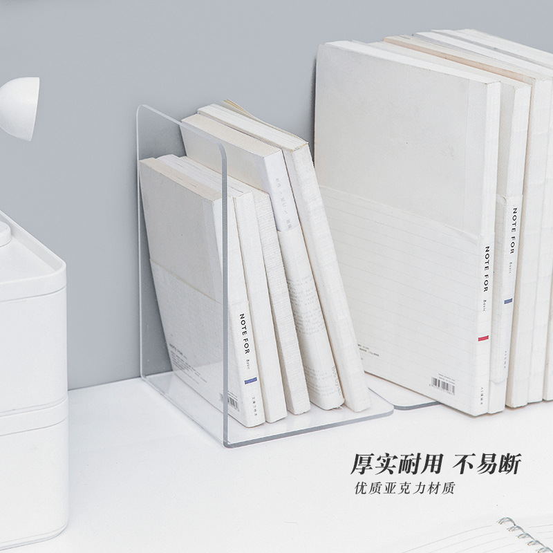 L-Shaped Thick Transparent Acrylic Bookends for Desk Organization