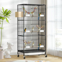 Multi-Tier Metal Bird Cage for Peony, Pearl, and Finch Birds, Large Breeding Aviary with Roof