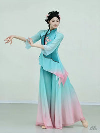 Jiaozhou Yangko Dance Costume for Women, Elegant Classical Dance, Lotus Fan Dance Performance Outfit