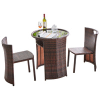Outdoor Patio Wicker Bistro Set with Storage - Balcony Small Table and Chairs for Home Leisure Area