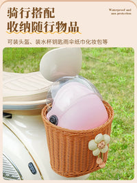 Electric Bicycle Rear Basket Woven Rattan Style Front Storage Pouch Universal for Kids' Bikes