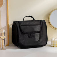 Portable Large Capacity Mesh Cosmetic Bag with Handle for Travel and Makeup Brush Storage