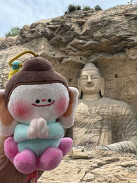 Datong Yungang Grottoes Buddha Plush Keychain with Lotus Charm