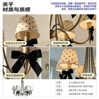 French Retro Bowknot Pendant Light with Polka Dot Shade for Living Room and Bedroom