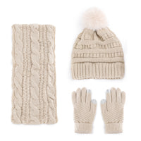Winter Warm Beanie Hat Scarf and Gloves 3-Piece Set for Adults