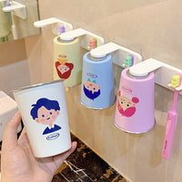 Punch-Free Cartoon Family Toothbrush Holder and Mouthwash Cup Set for Kids and Adults