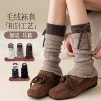 Winter Warm Alpaca-like Plush Boot Cuffs with Bows for Snow Boots