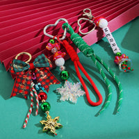 Christmas Snowflake Woven Lanyard Keychain with Beaded Bowknot Charm for Bags