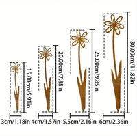 Rustic Metal Flower Garden Stakes, 4-Piece Set for Outdoor Yard Decor