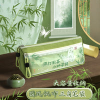 Chinese Style Large Capacity Canvas Pencil Case for Students, Double Layer Stationery Organizer