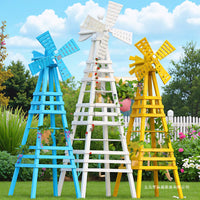 Outdoor Garden Wooden Trellis for Climbing Plants - Windmill Design Arbor for Roses and Vines