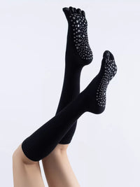 Professional Pilates Mid-Calf Yoga Compression Socks with Five Toes and Non-Slip Grip