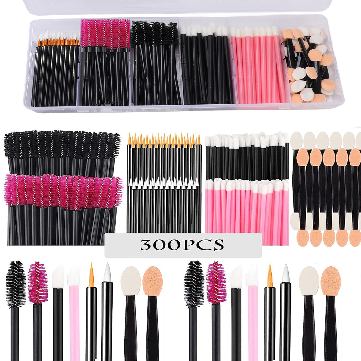 Disposable Makeup Applicator Set - Eyelash, Eyebrow, Lip, Eyeliner Brushes, Palette & Powder Puffs