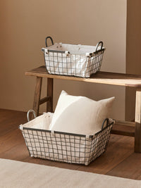 Vintage Iron Art Woven Storage Basket for Living Room, Rectangular Desktop Organizer, Snack & Sundries Basket, Laundry Hamper