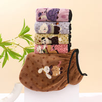 Coral Fleece Cartoon Embroidered Hair Drying Cap for Adults and Students, Soft, Absorbent, Quick-Dry Turban Towel