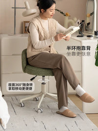 Solid Wood Adjustable Vanity Stool with Upholstered Seat for Bedroom