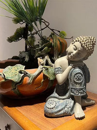 25cm Zen Meditating Sleeping Buddha Statue for Garden Patio Teahouse Study Outdoor Decor