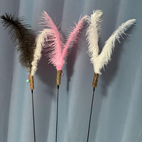Extra Long Ostrich Feather Cat Teaser Wand with Bell and Silvervine
