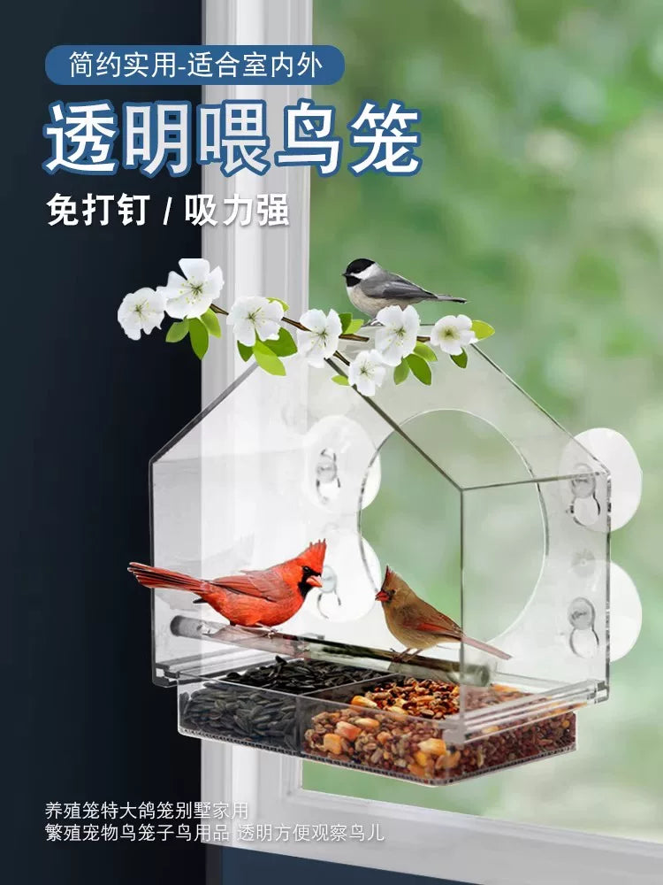 Outdoor Window Bird Feeder with Suction Cups, Acrylic Bird House for Balcony and High-Rise Viewing