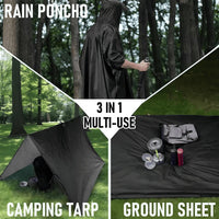 3-in-1 Multifunctional Rain Poncho Backpack Cover Tent Tarp Ground Mat for Outdoor Hiking Camping