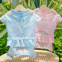 Pet Dog Cat Summer Thin Breathable Four-Legged Sun Protection Dress with Sleeves