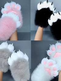 Cute Cat Paw Plush Gloves with Squeaker for Cosplay and Kids