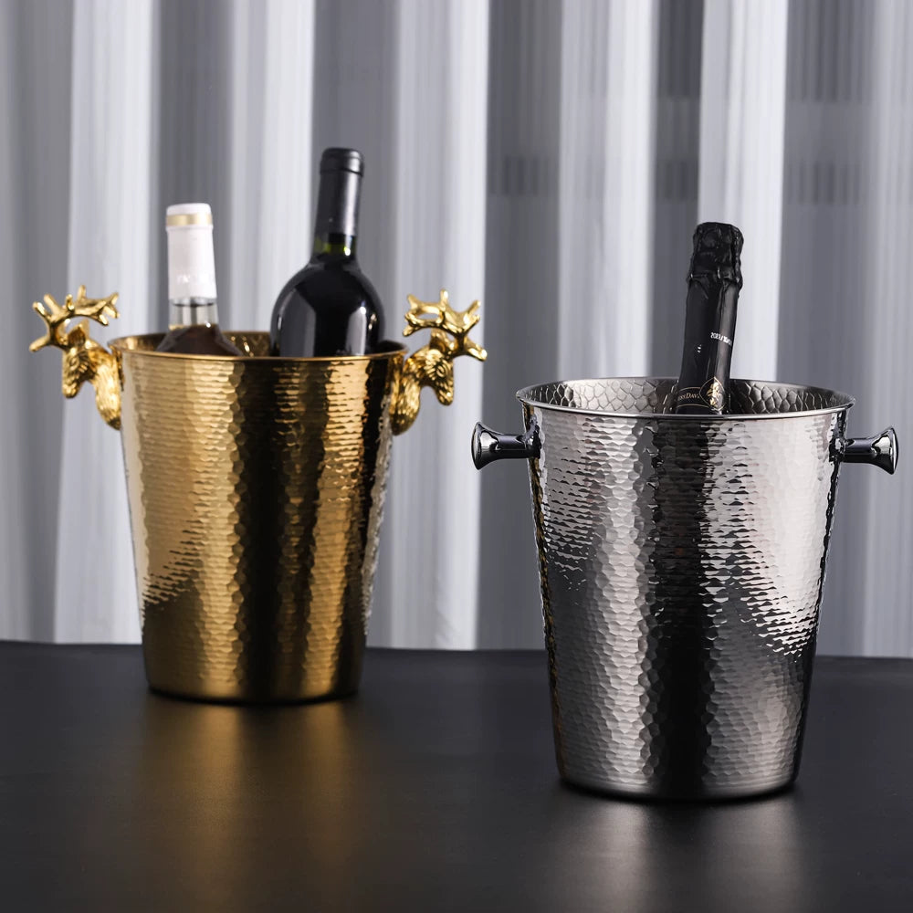 European Luxury Antler Champagne Ice Bucket for Wine and Bar, Thickened Metal Ice Bucket