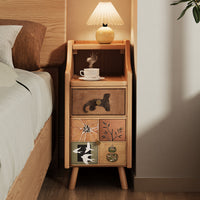 Solid Wood Nightstand Walnut Narrow Bedside Table Vintage Style Slim Gap Cabinet
