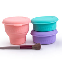 Silicone Foldable Makeup Brush Cleaning Bowl with Scrubber Pad