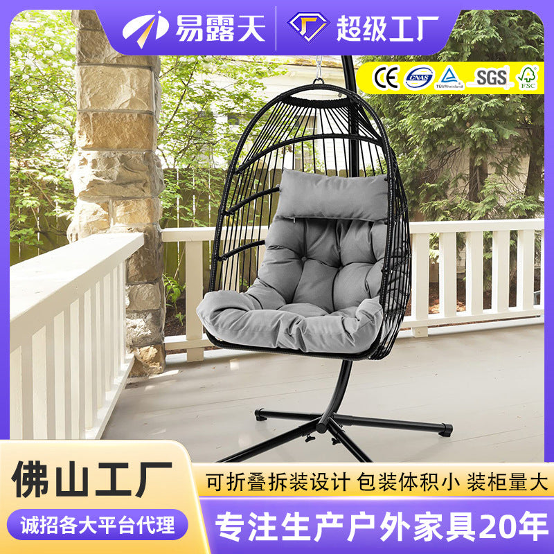 Outdoor Wicker Hanging Chair with Stand, Balcony Patio Swing, Indoor Single Person Rattan Basket Hammock