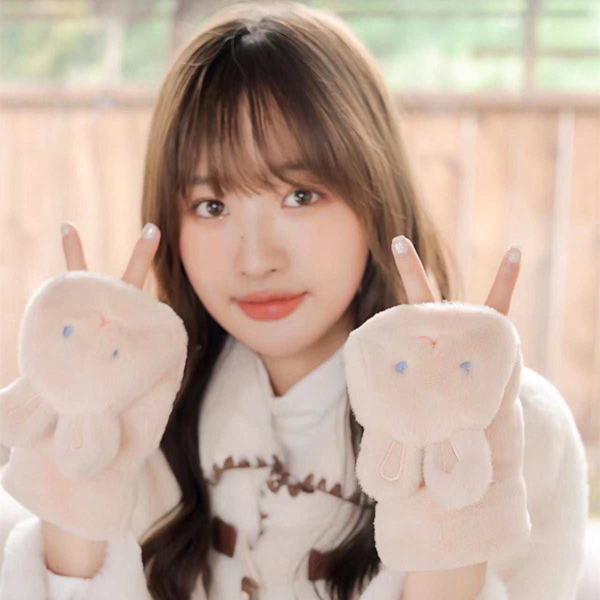 Women's Winter Warm Plush Rabbit Fingerless Gloves