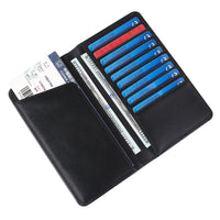 Men's Large Capacity Slim Genuine Leather RFID Passport Wallet with Coin Pocket