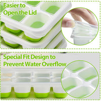 Ice Cube Tray Set with Lid, Soft Bottom, DIY Ice Making Mold, Ice Box & Tongs