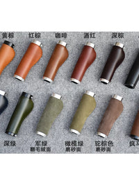 Ergonomic Flat Genuine Leather Bicycle Grips for City, Mountain, Road, and Folding Bikes