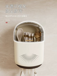 Wall-Mounted Chopstick Holder with Lid, Dustproof Cutlery Drainer for Kitchen Utensils