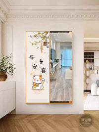 Hidden Sliding Full-Length Mirror Decorative Painting for Entryway Bedroom