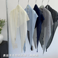Silk Wool Blend Triangle Shawl for Women - Hollow Knit Neck Warmer Scarf