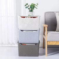Thickened Lidded Storage Basket Plastic Organizer Box for Desktop Snacks and Sundries, Breathable Rattan-Imitation