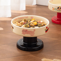 Korean Style Ceramic Elevated Pet Bowl for Cats and Small Dogs, Anti-Black Chin Design