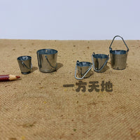 Miniature Tin Bucket and Watering Can for Diorama and Scene Decoration