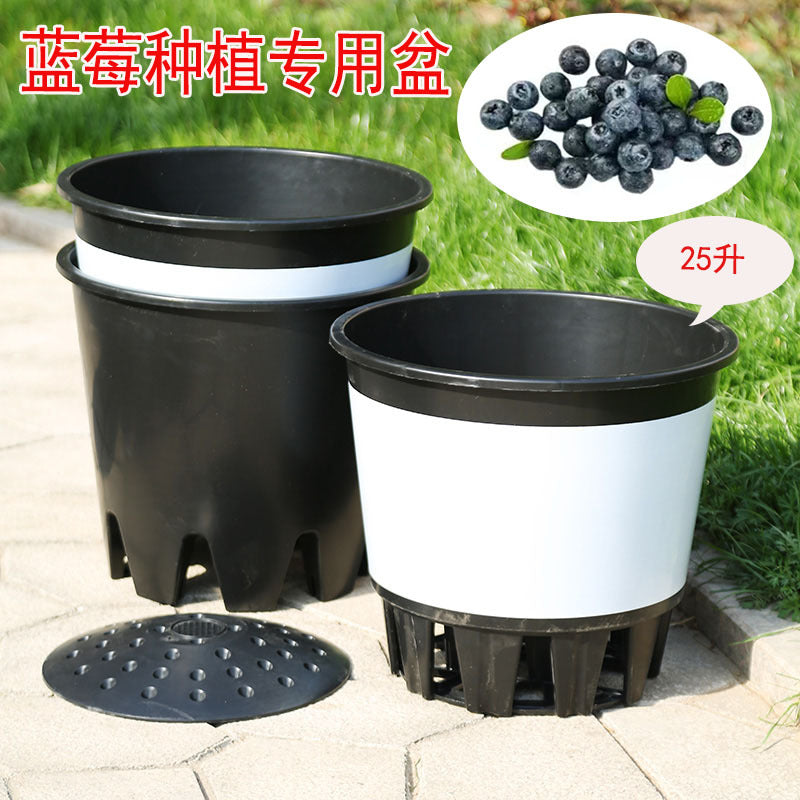 25L Thickened Blueberry Pot Resin Plastic Side Drain Hole Root Control Pot Green Plant Flower Large Caliber Breathable Round Flower Pot