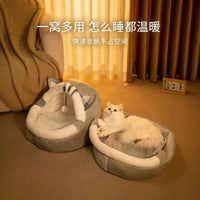 Semi-Enclosed Cat Bed with Soft Cushion for All Seasons