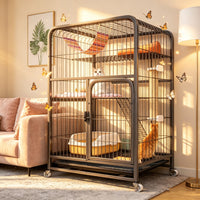 Large Indoor Cat Cage with Litter Box, Multi-Tier Cat Condo with Sky Window