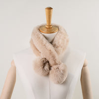 Faux Rabbit Fur Double Ball Winter Plush Scarf for Women, Cross Solid Color Warm Neck Warmer