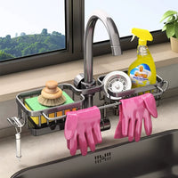 Kitchen Faucet Caddy Sink Organizer with Drain Tray for Sponges and Brushes